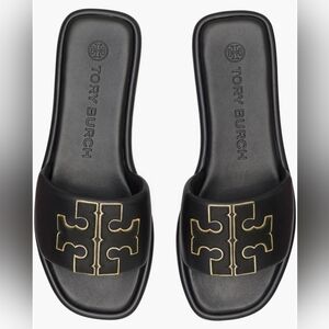 Tory Burch Black Slides with Gold Detailing